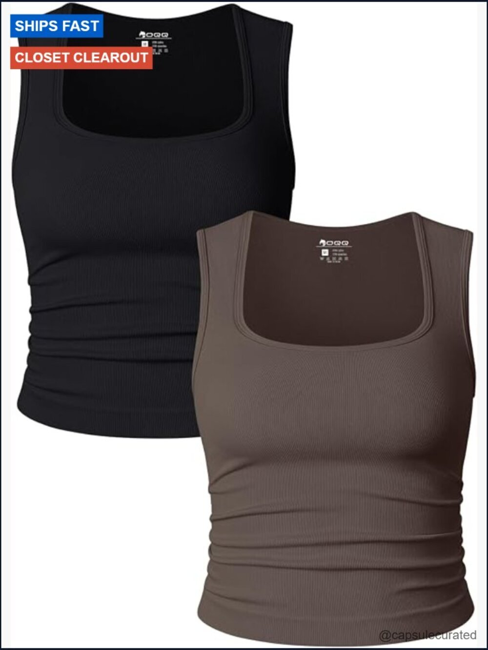 2 Piece Crop Tops Set Sleeveless Square Neck Ribbed Tank Shirts
